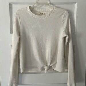 Madewell cropped long sleeve ribbed tie-bottom top, cream, M